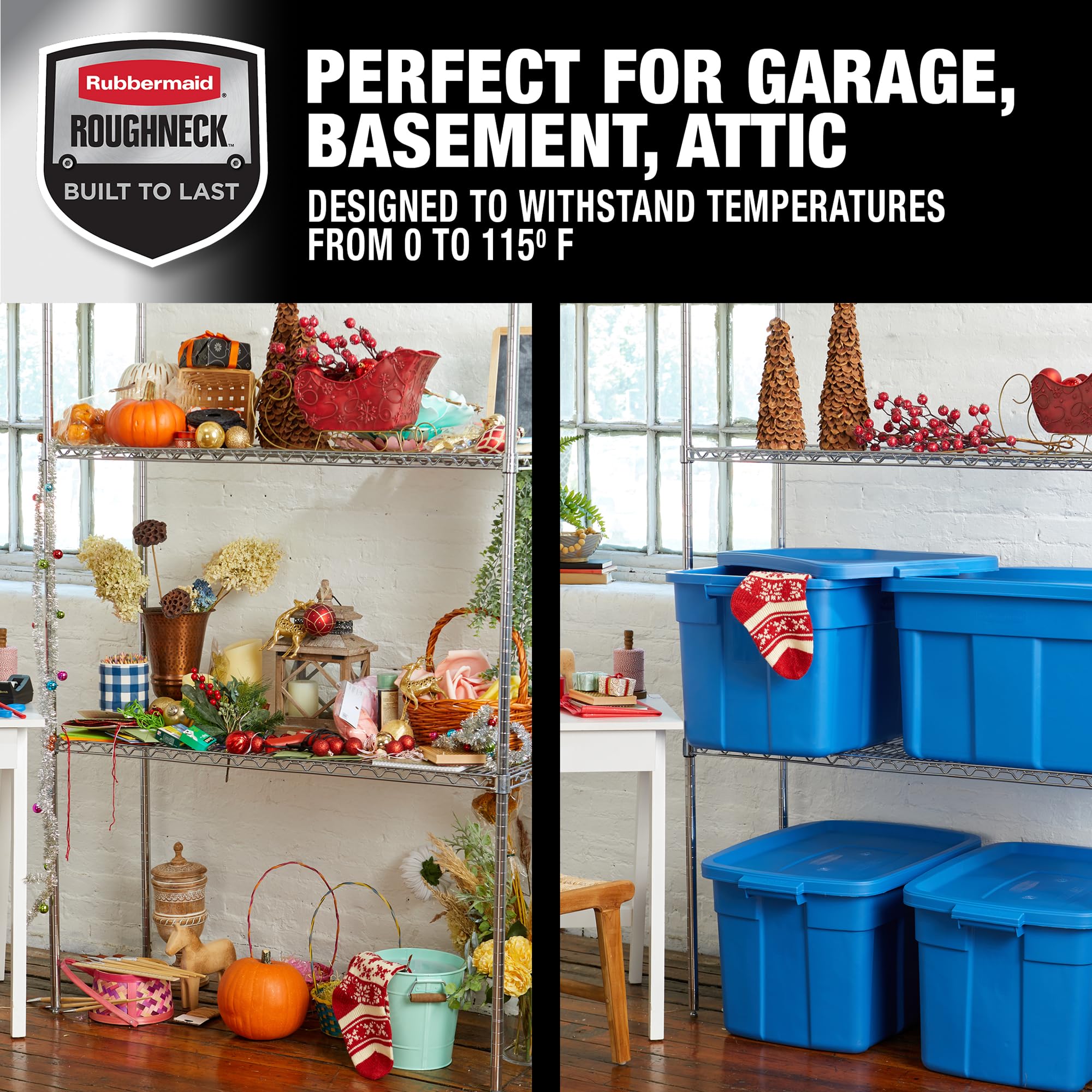 Rubbermaid Roughneck? 25 Gallon Storage Totes, Pack Of 4, Durable Stackable Storage Containers With Lids, Nestable Plastic Stora